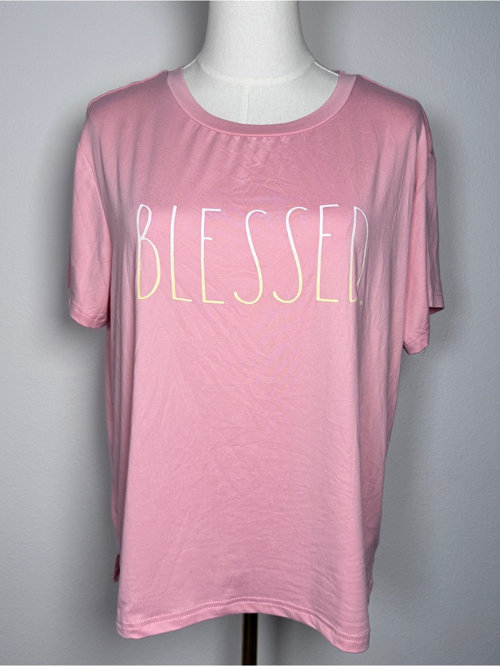 Rae Dunn Pink "BLESSED" Graphic Short Sleeve Tee